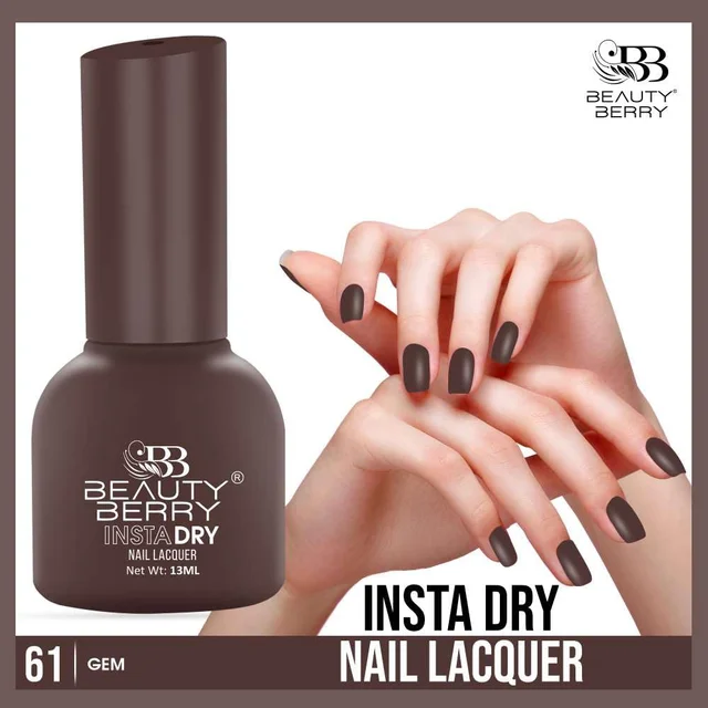 Beauty Berry Insta Dry Nail Lacquer Gem 61 - 13ml | Quick-Dry & Long-Lasting | High Shine & Smooth Application | Sparkling Gemstone Shade for Elegant Nails