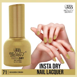 Beauty Berry Insta Dry Nail Lacquer Golden Crush 71 - 13ml | Quick-Dry & Long-Lasting | High Shine & Smooth Application | Vibrant gold shade adds a touch of luxury