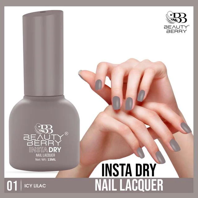 Beauty Berry Insta Dry Nail Lacquer Icy Lilac 01 - 13ml | Quick-Dry & Long-Lasting | High Shine & Smooth Application | Trendy Pastel Shade for Everyday Glam