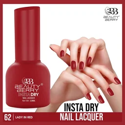 Beauty Berry Insta Dry Nail Lacquer Lady in Red 62 - 13ml | Quick-Dry & Long-Lasting | High Shine & Smooth Application | Classic Red Shade for Elegant Nails