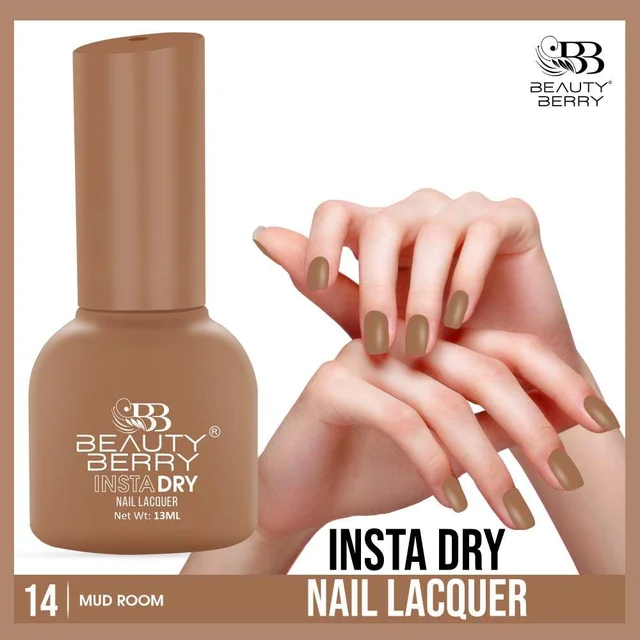 Beauty Berry Insta Dry Nail Lacquer Mud Room 14 - 13ml | Quick-Dry & Long-Lasting | High Shine & Smooth Application | Elegant Taupe Shade for Sophisticated Nails?