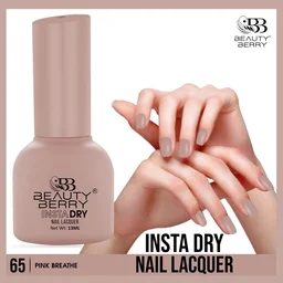 Beauty Berry Insta Dry Nail Lacquer Pink Breathe 65 - 13ml | Quick-Dry & Long-Lasting | High Shine & Smooth Application | Salon-Quality Nails in Minutes