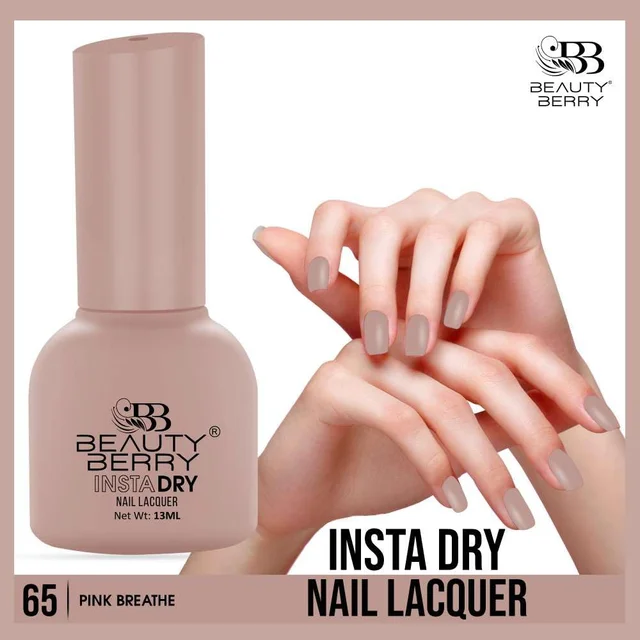 Beauty Berry Insta Dry Nail Lacquer Pink Breathe 65 - 13ml | Quick-Dry & Long-Lasting | High Shine & Smooth Application | Salon-Quality Nails in Minutes