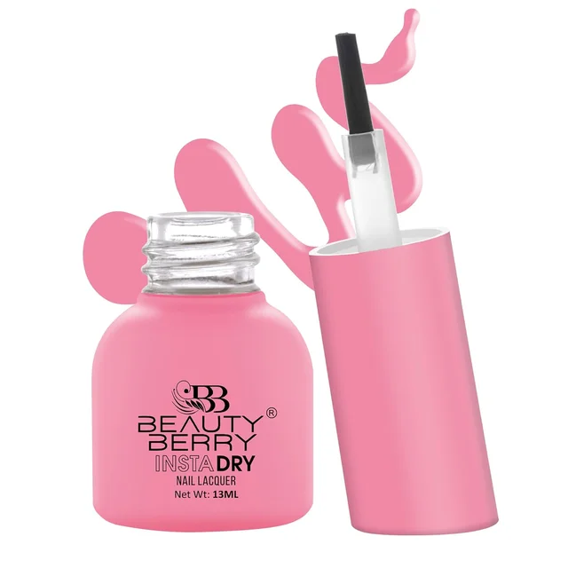 Beauty Berry Insta Dry Nail Lacquer Princess Pink 15 - 13ml | Quick-Dry & Long-Lasting | High Shine & Smooth Application | Soft Pink Shade for Elegant Nails
