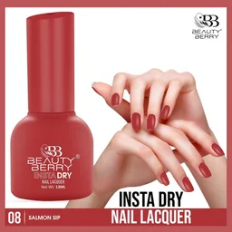 Beauty Berry Insta Dry Nail Lacquer Salmon Sip 08 - 13ml | Quick-Dry & Long-Lasting | High Shine & Smooth Application | Soft Salmon Shade for Elegant Nails