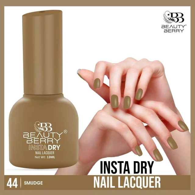 Beauty Berry Insta Dry Nail Lacquer Smudge 44 - 13ml | Quick-Dry & Long-Lasting | High Shine & Smooth Application | Chic Taupe Shade for Sophisticated Nails