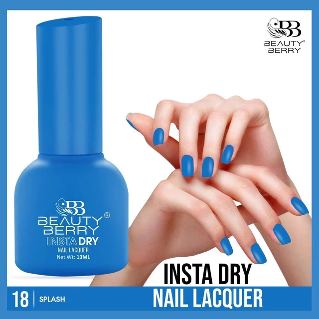 Beauty Berry Insta Dry Nail Lacquer Splash 18- 13ml | Quick-Dry & Long-Lasting | High Shine & Smooth Application | Vibrant Blue Shade for Striking Nails