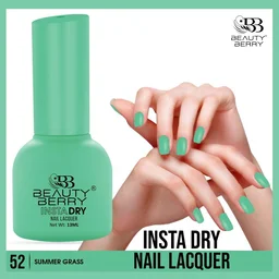 Beauty Berry Insta Dry Nail Lacquer Summer Grass 52 - 13ml | Quick-Dry & Long-Lasting | High Shine & Smooth Application | Fresh Green Shade for Elegant Nails