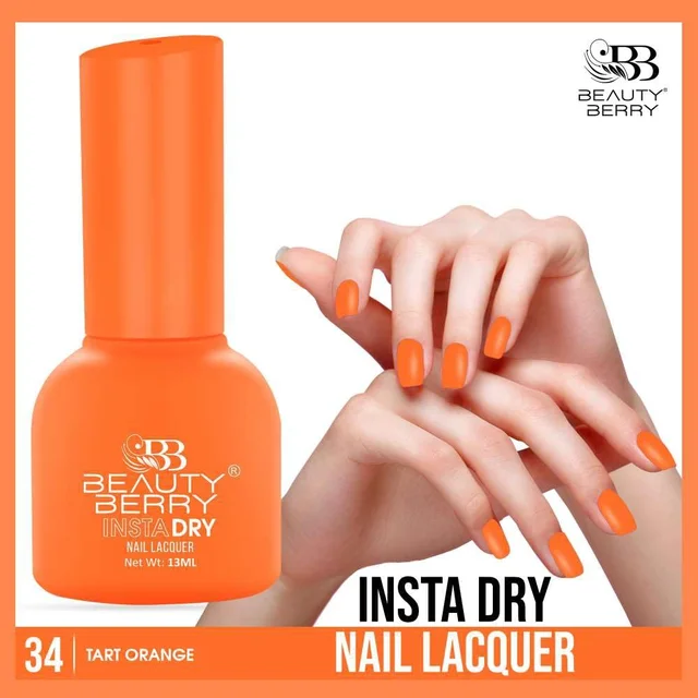 Beauty Berry Insta Dry Nail Lacquer Tart Orange 34 - 13ml | Quick-Dry & Long-Lasting | High Shine & Smooth Application | Vibrant Orange Shade for Elegant Nails