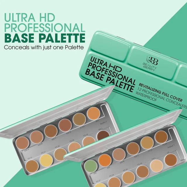 Beauty Berry Ultra HD Professional Base Palette | 12 Concealers | Waterproof & Revitalizing Formula | Full-Coverage, Lightweight, Long-Lasting & Blendable