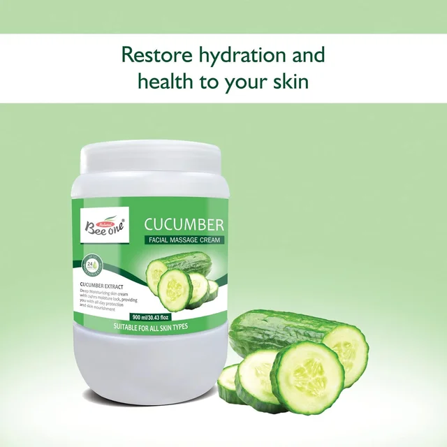 Bee One Cucumber Facial Massage Cream 900ml | Enriched with Cucumber Extracts for Deep Moisturizing & 24H Hydration | Soothes, Nourishes & Refreshes Skin | Paraben-Free & Vegan