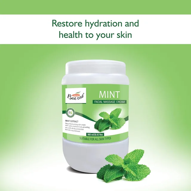 Bee One Mint Facial Massage Cream 900ml | Enriched with Mint Extracts for Deep Moisturizing & 24H Hydration | Soothes, Refreshes & Rejuvenates Skin | Paraben-Free & Vegan