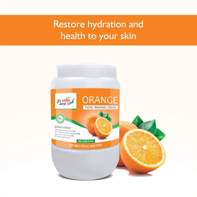 Bee One Orange Facial Massage Cream 900ml | Enriched with Orange Extracts for Deep Moisturizing, Brightening & 24H Hydration | Softens, Nourishes & Rejuvenates Skin | Paraben-Free & Vegan