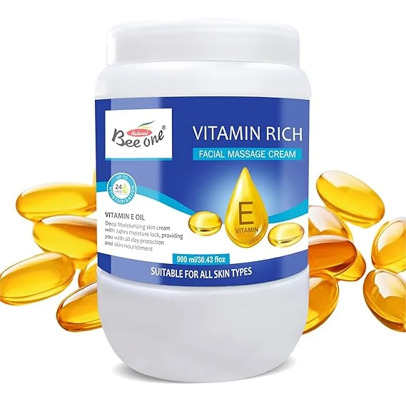 Bee One Vitamin Rich Facial Massage Cream 900ml | Enriched with Vitamin E Extracts for Deep Moisturizing, Brightening & 24H Hydration | Softens, Nourishes & Rejuvenates Skin | Paraben-Free & Vegan
