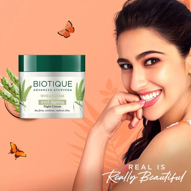 Biotique Wheat Germ Anti- Ageing Night Cream 50g | for Wrinkles & Fine Lines | Lightens dark Spots | Overnight anti-ageing treatment | 100% Botanical Extracts | Suitable for All Skin Types |