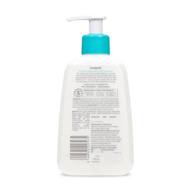 Cetaphil Gentle Exfoliating SA Cleanser 236ml | Foaming Gel Face Wash with Salicylic Acid, Mandelic Acid & Gluconolactone | Smooths Texture & Clears Pores