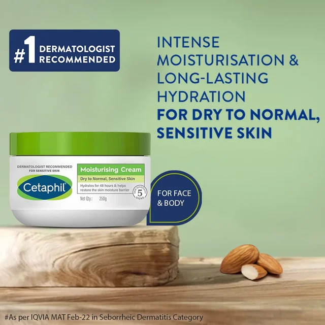 Cetaphil Moisturizing Cream, Dry to Normal, Sensitive Skin, 250 g | Non-greasy, fast-absorbing formula