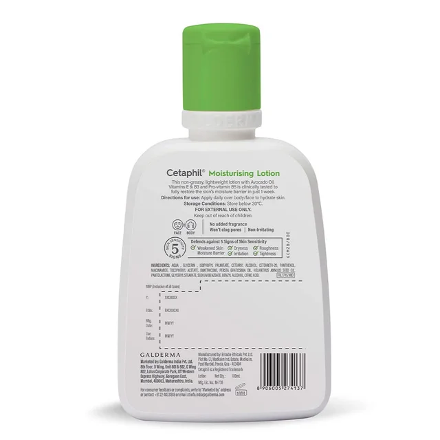 Cetaphil Moisturizing Lotion - 100ml | Niacinamide and Panthenol Enriched Moisturizer for Normal to Combination, Sensitive Skin | Non-Greasy, Pore-Friendly Formula | Dermatologist Recommended, Paraben