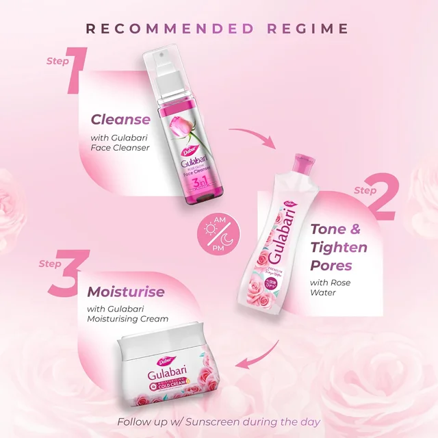 Dabur Gulabari Rose Water Gulab Jal - 100ml | Herbal Extracts | Gentle Cleanser | Hydrating, Refreshing & Cooling | Suitable for All Skin Types | Daily Use
