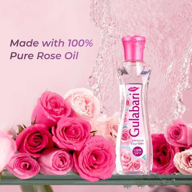 Dabur Gulabari Rose Water Gulab Jal - 100ml | Herbal Extracts | Gentle Cleanser | Hydrating, Refreshing & Cooling | Suitable for All Skin Types | Daily Use