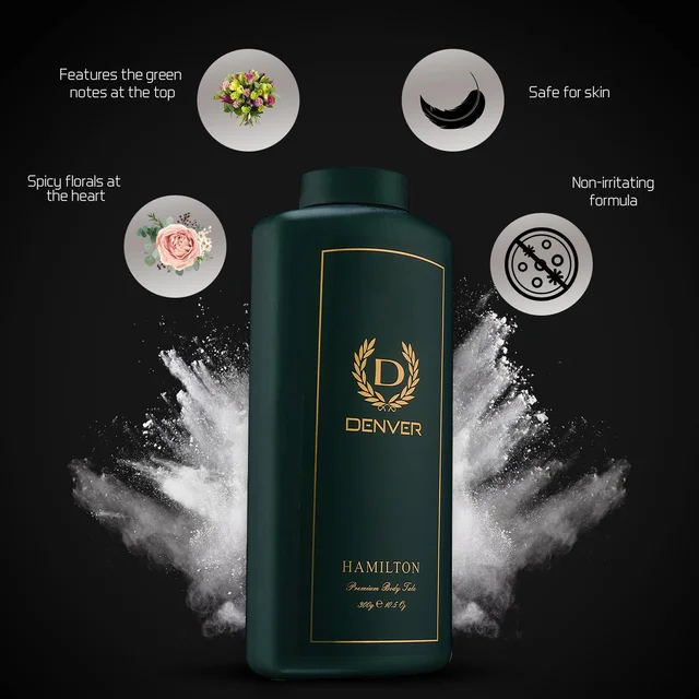 Denver Hamilton Premium Body Talc - 300g Pack of 2 | Scented Talcum Powder for Men | Long-Lasting Freshness & Masculine Fragrance