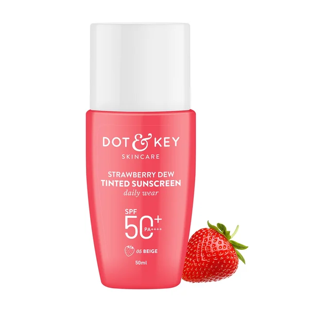 Dot & Key Beige Strawberry Dew Tinted Sunscreen SPF 50+ PA++++ 50ml | Hydrating, Lightweight & Non-Greasy | Evens Skin Tone & Protects from UV Damage