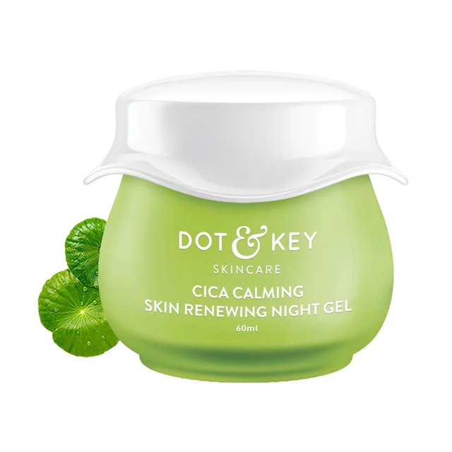 Dot & Key CICA Calming Skin Renewing Night Gel | for Sensitive & Acne-Prone Skin | Overnight Skin Repair | for Redness & Irritation | Fades Dark Spots With Niacinamide, Green Tea & Hyaluronic | 60ml