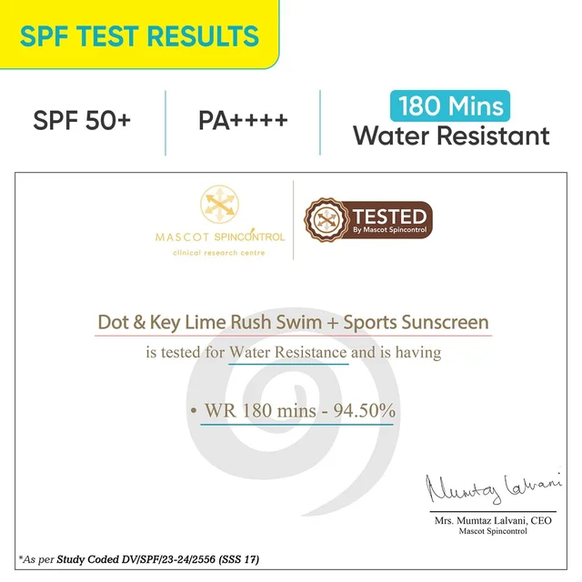 Dot & Key Lime Rush Swim + Sports Sunscreen SPF 50 PA++++ 50g| Water-Resistant 180 Mins | Sweatproof, Lightweight & Non-Greasy | Broad-Spectrum Protection