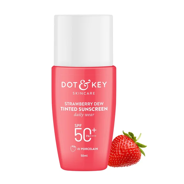 Dot & Key Warm Ivory Strawberry Dew Tinted Sunscreen SPF 50+ PA++++ 50ml | Lightweight, Hydrating, Non-Greasy | Evens Skin Tone & Protects from UV Damage
