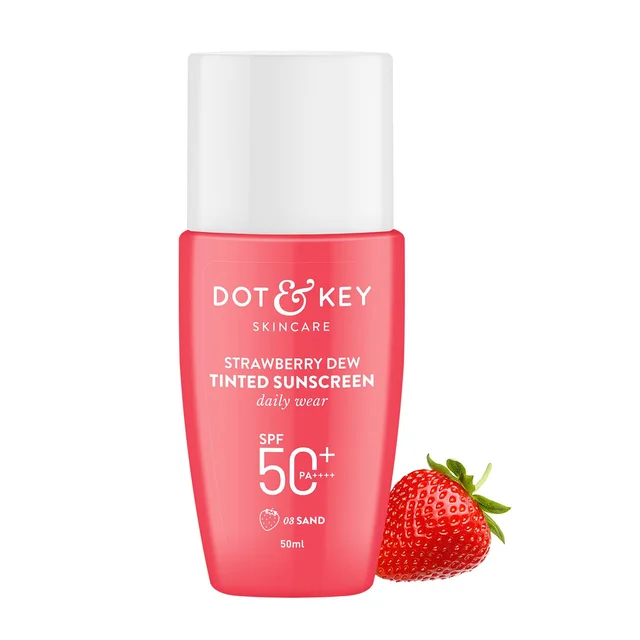 Dot & Key Sand Strawberry Dew Tinted Sunscreen SPF 50+ PA++++ 50ml | Hydrating, Lightweight & Non-Greasy | Evens Skin Tone & Protects from UV Damage
