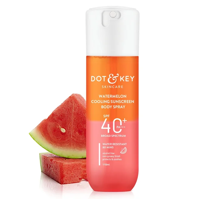 Dot & Key DOT & KEY Watermelon Cooling Sunscreen Body Spray� 110ml | SPF 40 Pa+++ | Sun Protection Lotion | Broad Spectrum | Alcohol Free | Non Greasy & Sticky | Cooling Effect | For All Skin Types