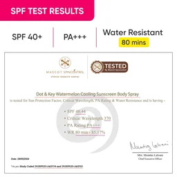 Dot & Key DOT & KEY Watermelon Cooling Sunscreen Body Spray� 110ml | SPF 40 Pa+++ | Sun Protection Lotion | Broad Spectrum | Alcohol Free | Non Greasy & Sticky | Cooling Effect | For All Skin Types