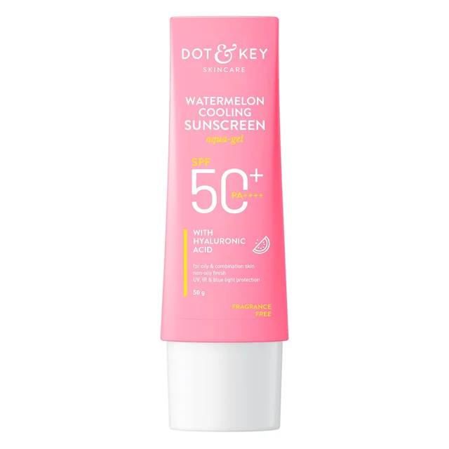 Dot & Key Watermelon Cooling Sunscreen SPF 50 PA++++ with Hyaluronic Acid | Superior UV Protection | Non-Greasy, Cooling Formula | UV , IR & Blue Light Protection | Lightweight | for Oily & Combination Skin | Non Oily Finish | 50g