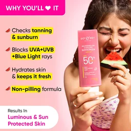 Dot & Key Watermelon Cooling Sunscreen SPF 50 PA++++ with Hyaluronic Acid | Superior UV Protection | Non-Greasy, Cooling Formula | UV , IR & Blue Light Protection | Lightweight | for Oily & Combination Skin | Non Oily Finish | 50g
