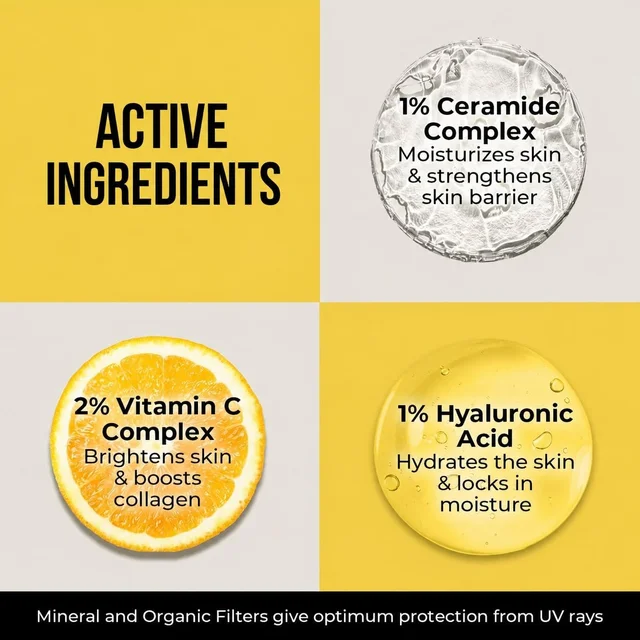 Dr. Sheth's Ceramide & Vitamin C Sunscreen 50g SPF 50+ PA++++ | Broad Spectrum UVA/UVB Protection | In-Vivo Tested | Lightweight | No White Cast | Tan Care