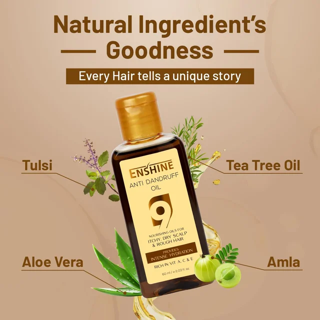 Enshine Anti-Dandruff Hair Oil 60ml | Ayurvedic Hair Oil with Neem, Tea Tree, Aloe Vera & Rosemary | Reduces Dandruff, Itch & Dry Scalp | Nourishes Hair Naturally
