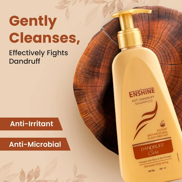 Enshine Anti-Dandruff Shampoo 225ml | With Rice & Silk Protein | Targets Dandruff at Root | Relieves Itchy Scalp & Reduces Flakes | Strengthens Hair & Scalp Health
