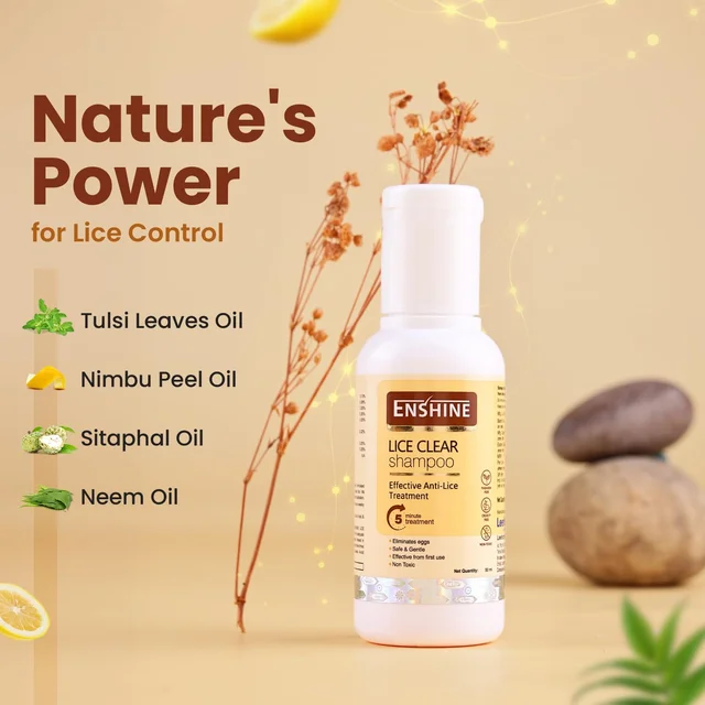 Enshine Lice Clear Shampoo 50ml with Neem & Tulsi for Head Lice Removal | Eliminates Lice, Nits & Eggs | Non-Toxic, Paraben & Sulfate-Free, Gentle Care