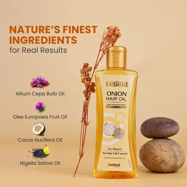 Enshine Onion Hair Oil 100ml | Anti Hair Fall & Hair Growth Oil with Red Onion, Olive & Coconut Oils | Strengthens Roots, Nourishes Scalp, Non Greasy Formula