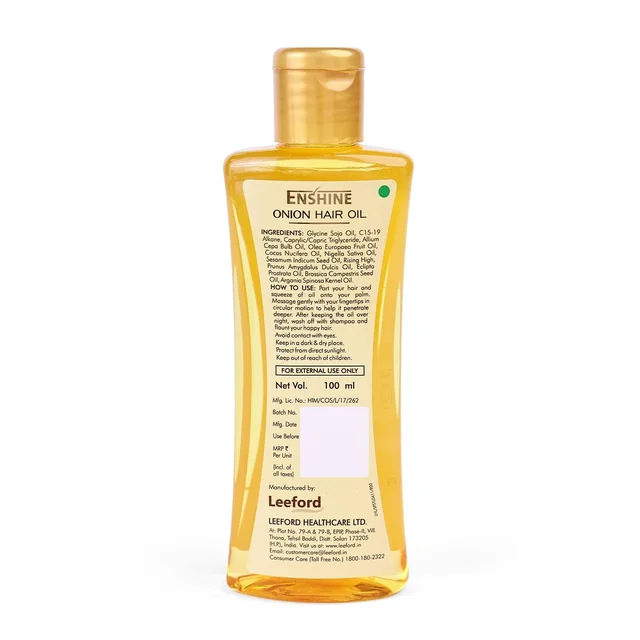 Enshine Onion Hair Oil 100ml | Anti Hair Fall & Hair Growth Oil with Red Onion, Olive & Coconut Oils | Strengthens Roots, Nourishes Scalp, Non Greasy Formula