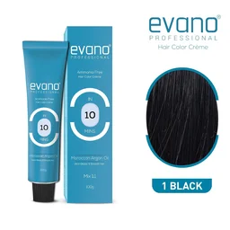 Evano Professional Creme Hair Colour Black 100g | Ammonia-Free Formula | 100% Grey Coverage in 10 Minutes | Long-Lasting Salon Quality Hair Color for Women & Men
