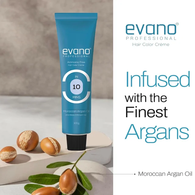 Evano Professional Creme Hair Colour Black 100g | Ammonia-Free Formula | 100% Grey Coverage in 10 Minutes | Long-Lasting Salon Quality Hair Color for Women & Men