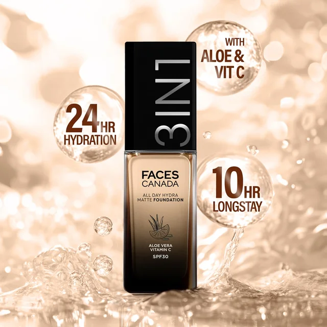 Faces Canada All Day Hydra Matte Liquid Foundation 30ml, Golden Beige 032 | 3-in-1 Foundation + Moisturizer + SPF 30 | Aloe Hydration, Vitamin C, 10Hr Long Wear Coverage