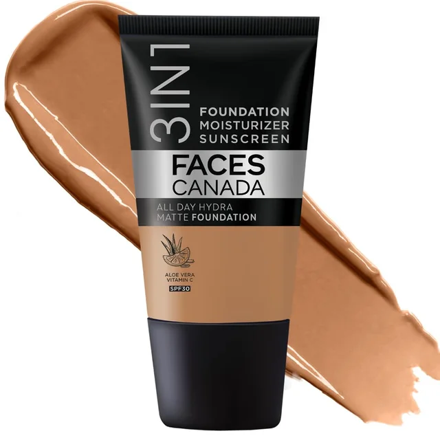 Faces Canada All Day Hydra Matte Liquid Foundation 18ml, Warm Sand 042 | 3-in-1 Foundation + Moisturizer + SPF 30 | Aloe Hydration, Vitamin C, 10Hr Long Wear Coverage