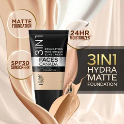 Faces Canada All Day Hydra Matte Liquid Foundation 18ml, Absolute Ivory 012 | 3-in-1 Foundation + Moisturizer + SPF 30 | Aloe Hydration, Vitamin C, 10Hr Long Wear Coverage