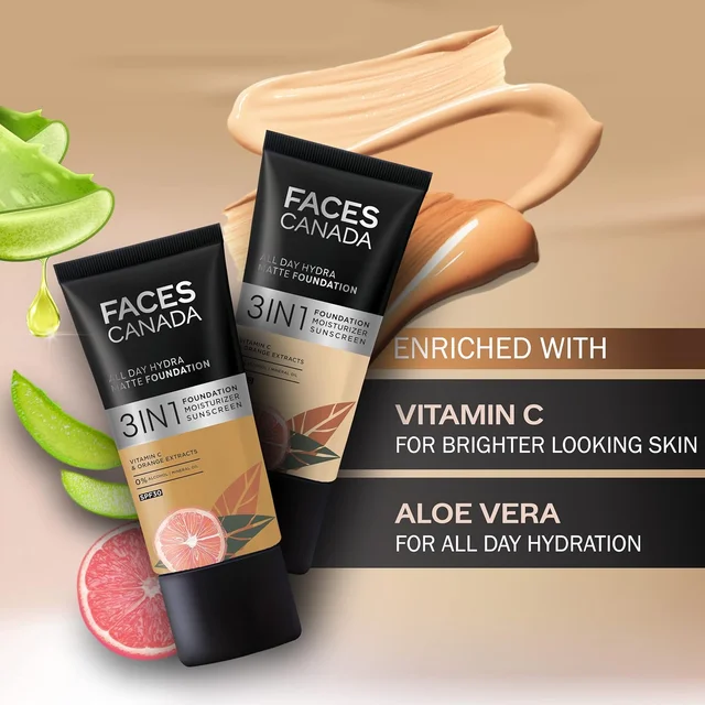 Faces Canada All Day Hydra Matte Liquid Foundation 30ml, Rose Ivory 011 | 3-in-1 Foundation + Moisturizer + SPF 30 | Aloe Hydration, Vitamin C, 10Hr Long Wear Coverage