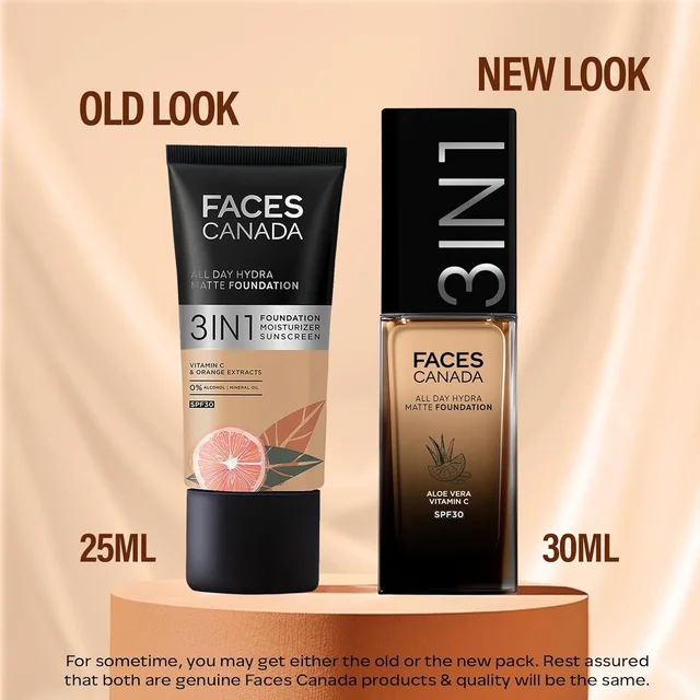 Faces Canada All Day Hydra Matte Liquid Foundation 30ml, Honey Beige 031 | 3-in-1 Foundation + Moisturizer + SPF 30 | Aloe Hydration, Vitamin C, 10Hr Long Wear Coverage