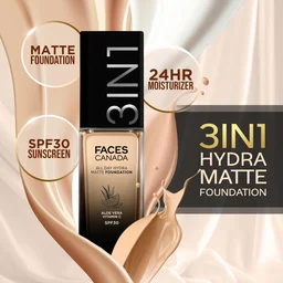 Faces Canada Cream All Day Hydra Matte Foundation 30ml, Caramel Natural 023 | 3-in-1 Foundation + Moisturizer + SPF 30 | Aloe Hydration, Vitamin C, 10Hr Long Wear Coverage