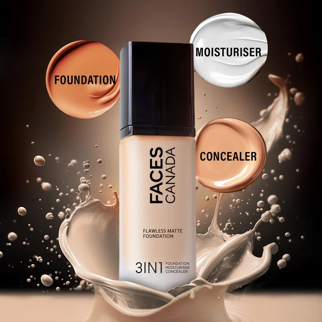 Faces Canada Flawless Matte Foundation Absolute Ivory 012 Shade 30ml | 3-in-1 Foundation, Moisturizer & Concealer | SPF 18 | 12Hr Hydration | HD Matte Coverage | Lightweight Anti-Ageing