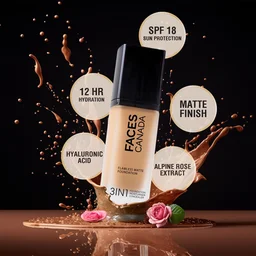 Faces Canada Flawless Matte Foundation Absolute Ivory 012 Shade 30ml | 3-in-1 Foundation, Moisturizer & Concealer | SPF 18 | 12Hr Hydration | HD Matte Coverage | Lightweight Anti-Ageing